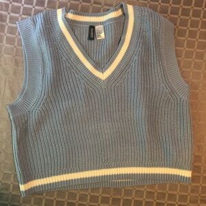 Preppy Light Blue Knit‎ V Neck Sweater Vest Stripe Detail Size M